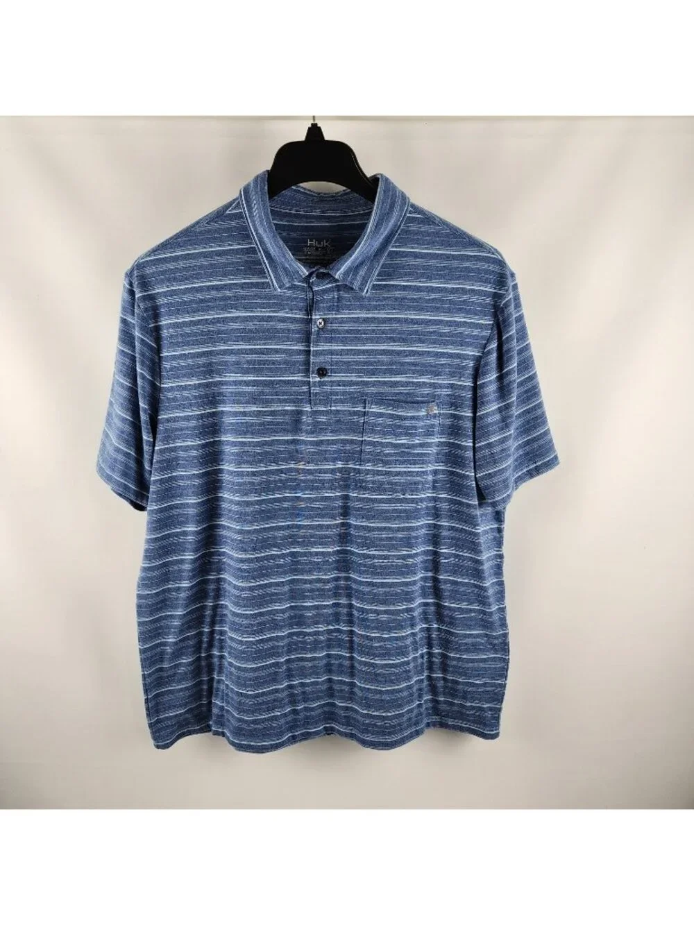 Huk Shirt Mens XL Blue Striped S/S Fishing Polo